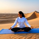 **
"A serene sunrise yoga session in the Omani desert. A fully clothed woman in modest, light-colored athletic wear practices yoga with the rising sun illuminating the sand dunes. The scene evokes peace and tranquility, capturing the beauty of the desert landscape. Safe for work, appropriate content, fully clothed, perfect anatomy, natural proportions, high-quality photography, professional."
**