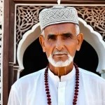 오만 전통 의상 디스다샤 - **Prompt:** A dignified Omani elder, in his late 60s, stands gracefully in a traditional Omani court...