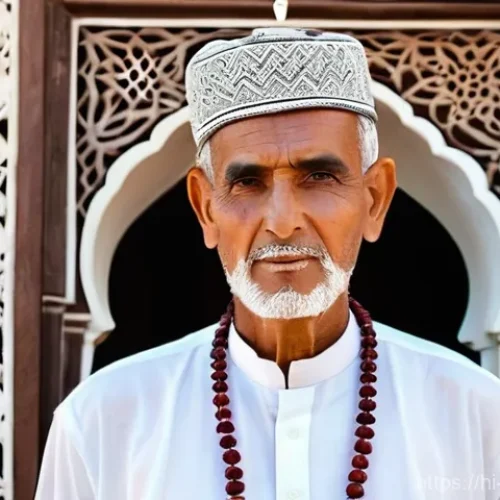 Home 4 오만 전통 의상 디스다샤 - **Prompt:** A dignified Omani elder, in his late 60s, stands gracefully in a traditional Omani court...